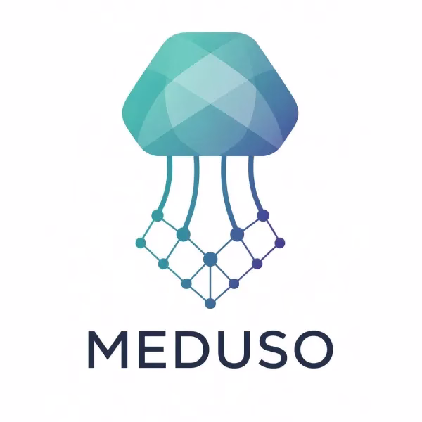 Meduso logo, a jellyfish drawn as a data network